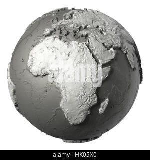 Globus-Modell mit detaillierten Topographie ohne Wasser. Afrika. 3D-Rendering isoliert auf weißem Hintergrund. Elemente dieses Bildes, eingerichtet von der NASA Stockfoto