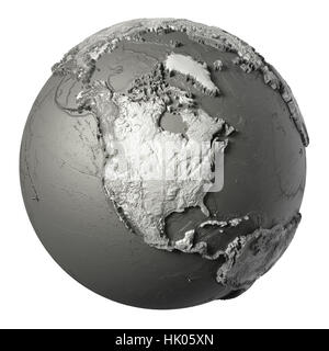 Globus-Modell mit detaillierten Topographie ohne Wasser. Nord-Amerika. 3D-Rendering isoliert auf weißem Hintergrund. Elemente dieses Bildes, eingerichtet von der NASA Stockfoto