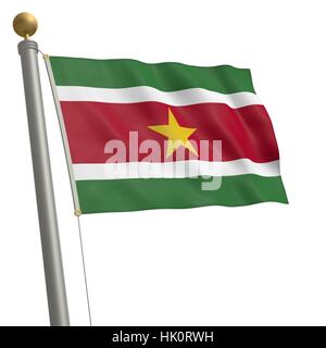 Amerika, Flagge, Südamerika, Mast, Suriname, isoliert, optional, Amerika, Stockfoto