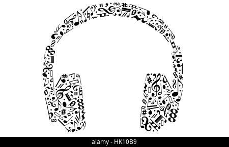 Silhouette der Kopfhörer gemacht von Musiknoten Stockfoto
