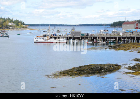 Boote angedockt n ein Maine Hafen im Herbst Stockfoto