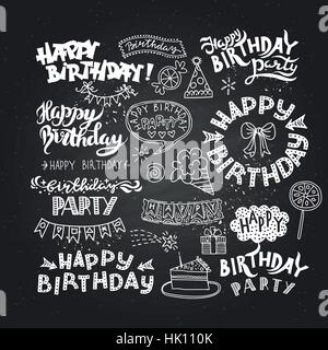 Satz von Happy Birthday handgezeichnete Kalligraphie Feder Pinsel Stock Vektor