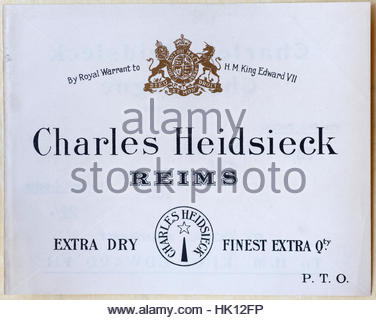 Charles Heidsieck Reims, original Vintage Werbung von ca. 1900 Stockfoto