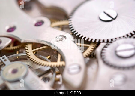 Makro, Nahaufnahme, Makro-Aufnahme, Nahaufnahme, innen, Antiquität, Uhr, Datum, Stockfoto