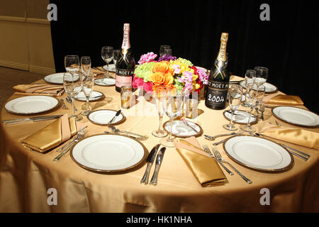 Beverly Hills, CA, USA. Januar 2014. Januar 2015 - Beverly Hills, Atmosphäre. Das Beverly Hilton zeigt das Menü für die 72. Jährlichen Golden Globe Awards im Beverly Hilton Hotel. Foto: F.Sadou: F.Sadou /Alamy Live News Stockfoto
