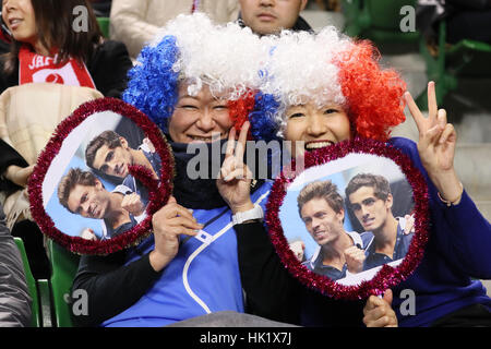 Ariake Coliseum, Tokio, Japan. 4. Februar 2017. Frankreich-Fans (FRA) während der BNP-Paribas-1. Runde Tennis Turnier Japan Vs Frankreich im Ariake Coliseum in Tokio. Bildnachweis: YUTAKA/AFLO SPORT/Alamy Live-Nachrichten Stockfoto