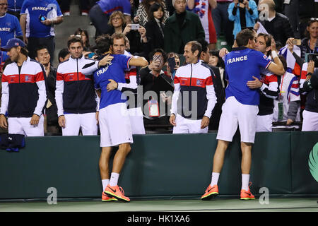 Ariake Coliseum, Tokio, Japan. 4. Februar 2017. Frankreich-Team-Gruppe (FRA) während der BNP-Paribas-1. Runde Tennis Turnier Japan Vs Frankreich im Ariake Coliseum in Tokio. Bildnachweis: YUTAKA/AFLO SPORT/Alamy Live-Nachrichten Stockfoto