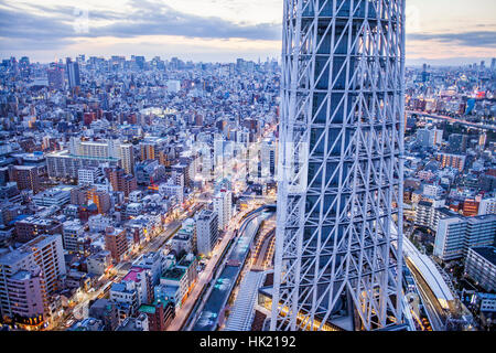 Stadtbild, Detail der Tokyo Tower und Skytree nördliche Skyline der Stadt, Tokio, Japan Stockfoto
