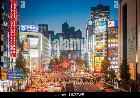 Stadtbild, Luftaufnahme, Panorama, Stadtbild, Koshukaido Avenue, im Hintergrund Park Tower, Shinjuku, Tokyo Stockfoto