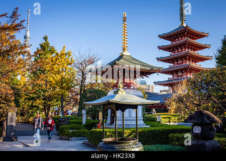 Stadtbild, Sensoji Temple und im Hintergrund links die Sky Tree Tower, Asakusa, Tokyo, Japan Stockfoto