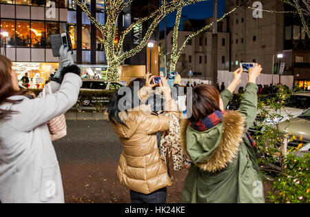 Frau, Frauen, street scene, Xmas, Fotos, Weihnachtsdekoration, Omotesando Avenue, Tokio, Japan Stockfoto