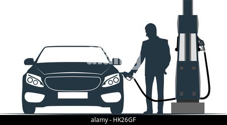 Das Auto wird an der Tankstelle nachgeladen. Vektor-Illustration. Stock Vektor