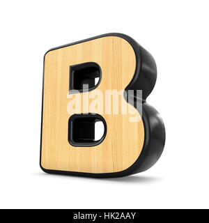 3D Holz und schwarzem Kunststoff B Brief isoliert weißen Hintergrund. Stockfoto