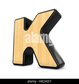 3D Holz und schwarzem Kunststoff K Brief isoliert weißen Hintergrund. Stockfoto