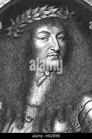 Ludwig XIV. von Frankreich in einem Kupferstich um 1700 Stockfoto