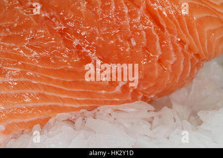 Filet vom Lachs auf Eis hautnah. horizontale Hintergrund Stockfoto