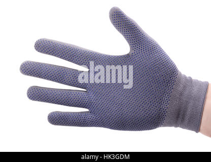 Rigth Hand in Baumwolle Arbeitshandschuh isoliert auf weiss Stockfoto