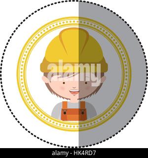 Aufkleber in Kreisform mit Porträt-Avatar-Arbeiter-Vektor-illustration Stock Vektor