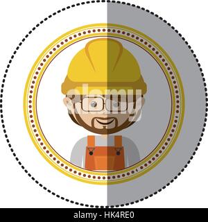 Aufkleber in Kreisform mit Porträt Avatar Arbeiter mit Brille Vektor-illustration Stock Vektor