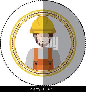 Aufkleber in Kreisform mit Porträt Mann mit Bart-Vektor-illustration Stock Vektor