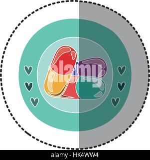 Farbe runden Rahmen mit mittleren Schatten Aufkleber mit Pillen Vektor-illustration Stock Vektor