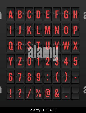 Flughafen mechanische Flip Board Panel Font - roter Schrift auf dunklem Hintergrund-Vektor-Illustration Stock Vektor