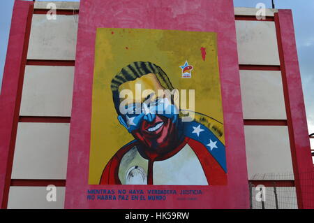 Solange gibt es keine wahrer Gerechtigkeit, werden keinen Frieden in der Welt. Chavez Wandbild, Puerto Ordaz, Venezuela. Stockfoto