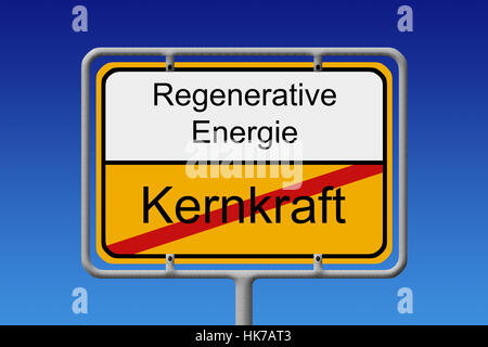 Kernenergie erneuerbare Energien ortsschild Stockfoto