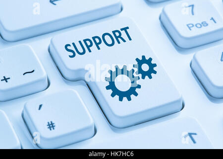 Support-Kunden-Service helfen Online-Internet-Symbol blau Computer-Tastatur Stockfoto