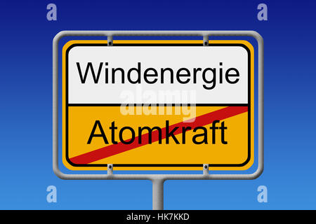 Kernkraft Wind Power ortsschild Stockfoto