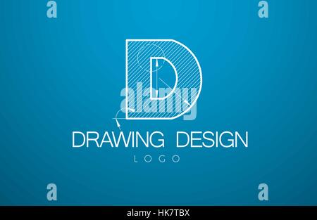 Logo-Briefvorlage D im Stil einer technischen Zeichnung. Design und den Text mit Bemaßungslinien zu unterzeichnen. Vektor-illustration Stock Vektor