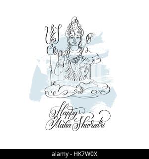 Glücklich Maha Shivratri schwarze Linie Kunst Grußkarte design Stock Vektor