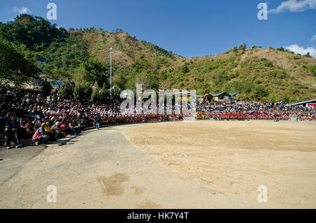 Der Spielplatz für die Tänze und Rituale der nagaland Stämme an hornbill Festival angezeigt Stockfoto