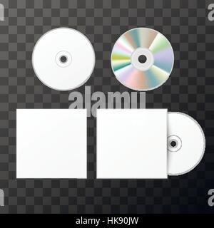 Leere weiße CD von beiden Seiten und Deckel Mockup Vorlage auf transparenten Hintergrund Stock Vektor