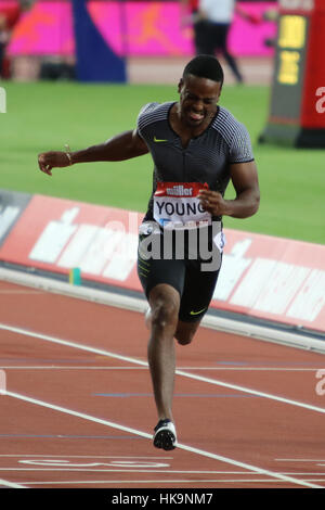 Isiah YOUNG von Vereinigten Staaten in den Herren 100 m in 2016 Müller Jubiläumsspiele, Olympiastadion London, Stratford Stockfoto