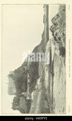 Eine Illustration aus „A Popular History of Jersey“, die die Geschichte von Jersey Island von seinen frühen Zeiten bis 1895 darstellt. Das Bild auf Seite 8 zeigt wichtige Ereignisse in Jerseys Militär- und Verfassungsgeschichte. Stockfoto