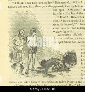 Illustration aus „Beeton's Brave Tales“, die eine Szene aus einer der abenteuerlichen Geschichten oder Balladen zeigt. Das Bild von Seite 922 spiegelt Themen von Tapferkeit und Gefahr sowohl auf Land- als auch auf Seereisen wider. Stockfoto