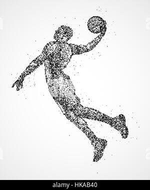 Abstrakte Basketball-Spieler im Sprung aus den schwarzen Kreisen. Foto-Illustration. Stockfoto