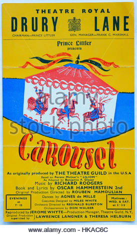 Flyer für eine Aufführung von Karussell im Theatre Royal, Drury Lane London ca. 1951 Stockfoto