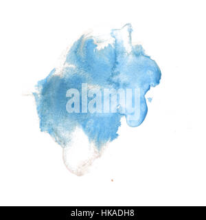 Aquarell weißen blauen Hintergrund, Flecken abstrakt isoliert. Abbildung der Aquarell Stockfoto