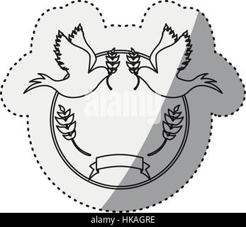 Aufkleber Kontur kreisförmige Grenze mit Tauben mit Ölzweig Stock Vektor