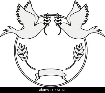 Silhouette kreisförmige Grenze mit Tauben mit Ölzweig Stock Vektor