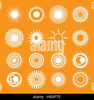 Orange Sonne Sammlung Symbole. Reihe von Sonne Icons isoliert auf weißem Hintergrund Vektor-illustration Stock Vektor