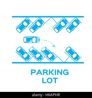 Top-Aussicht-Parkplatz-Design. Viele Autos geparkt. Vektor-Illustration. Stock Vektor