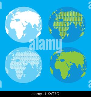 Satz von Vektor-Globus zeigt Erde mit Kontinenten. Planet-Design über blauem Hintergrund-Vektor-Illustration. Stock Vektor