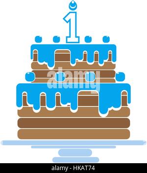 Kuchen mit Kerzen in Form von Nummer 1-Symbol. Geburtstag-Symbol. Flache Vektor-illustration Stock Vektor