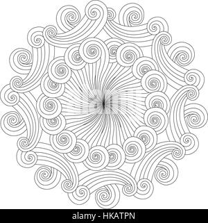 Grafisches Mandala mit Wellen, Wirbel und locken. Zentangle inspirierten Stil. Stock Vektor