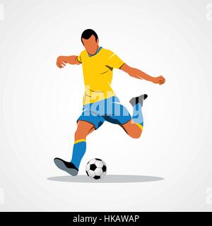 Abstrakte Fußballspieler schnell schießen eine Kugel auf einem weißen Hintergrund. Vektor-Illustration. Stock Vektor