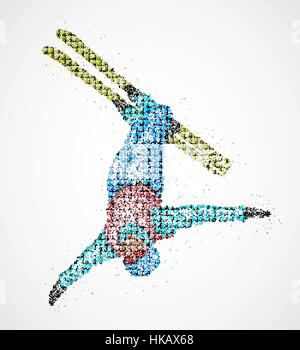 Abstrakte Skifahrer herausspringende farbige Kreise. Vektor-Illustration. Stock Vektor