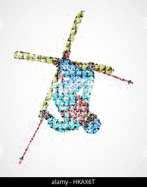 Abstrakte Skifahrer herausspringende farbige Kreise. Vektor-Illustration. Stock Vektor